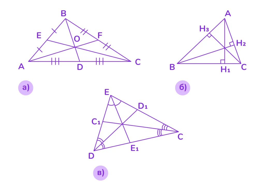 медиана в треугольниках