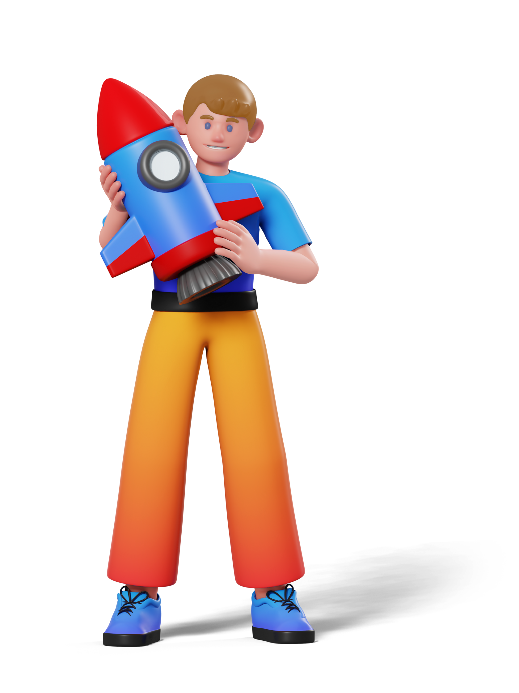 Мальчик с игрушечной ракетой